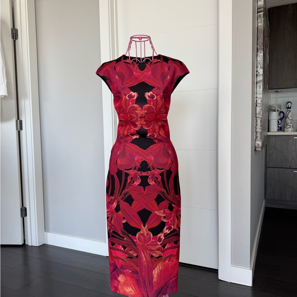 Ted Baker Red and Black Floral Midi Dress